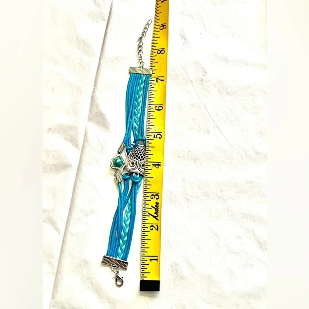 New! Pretty Blue Silver Multilayer Owl Infinity Five Layered Leather Bracelet